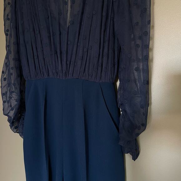 Saloni Bernadette Jumpsuit in Navy Blue Size 2 Sheer Embroidered Dot Chic Sexy - Picture 11 of 16